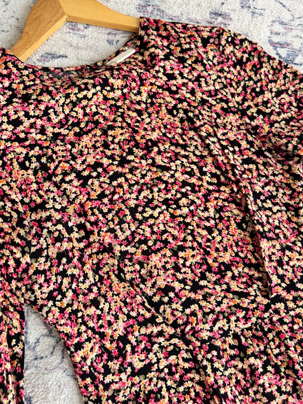 H&M Floral Midi Dress in Black with Pink & Orange Blooms